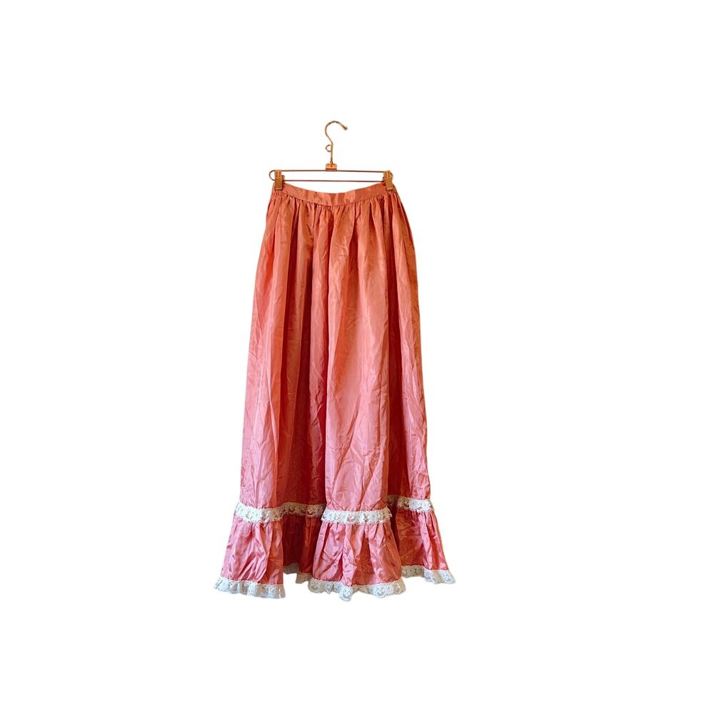 Vintage mauve pink long prairie lace ruffle skirt xs
